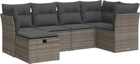 vidaXL Set mobilier grădină cu perne, 6 piese, gri, poliratan