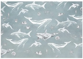 Fototapet - Lumea Subacvatică - Pești și scoici desenate luminos pe fundal albastru deschis