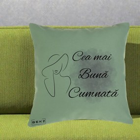 Cadou pentru Cumnata - Perna Personalizata Cea mai Buna Cumnata cu Silueta Dama si Pete Violet, 40x40 cm, Verde, Husa Detasabila, Perna Inclusa, BEKZ®