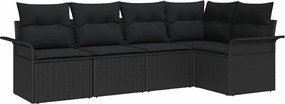 vidaXL Set de canapele pentru grădină 5 pcs Negru poliratan