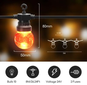 Lanț LED decorativ de exterior 10xLED/8m IP44 alb cald Aigostar