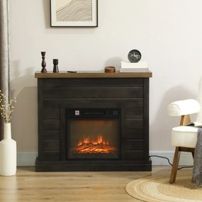 HOMCOM Șemineu Electric cu Flacără 3D, Oprire Automată, Încălzire Reglabilă și Temporizator, 96,5x22x81,7 cm, Maro | Aosom Romania