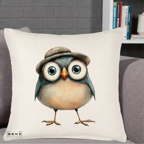 Perna Decorativa Pui cu Palarie Rotunda, 40x40 cm, Crem Reliefat, Husa Detasabila, Perna Inclusa, BEKZ®