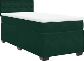 vidaXL Pat box spring cu saltea, verde închis, 100x200 cm, catifea