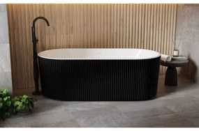 Cada baie freestanding 170 x 75 cm, forma ovala, 3D negru cu alb Scarlet Foglia - resigilata Negru lucios