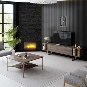 Comoda TV, Hanah Home, Gold Line, 180x30x48 cm, Nuc / Aur