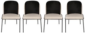 Set 4 scaune haaus Dore, Negru/Crem, textil, picioare metalice