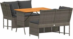 vidaXL Set canapea de grădină cu perne, 3 piese, gri, poliratan