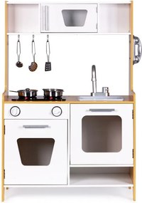 Bucatarie din lemn pentru copii cu lumini, sunete si accesorii metalice