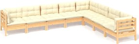 vidaXL Set mobilier de grădină cu perne crem, 8 piese, lemn masiv pin