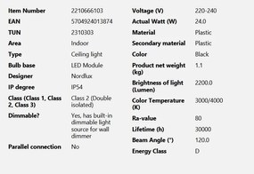 Plafoniera LED baie IP54 design ultra-slim Oja black 3000K/4000K