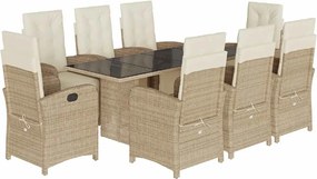 vidaXL Set de masă pentru grădină, 9 piese, cu perne, bej, poliratan