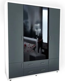 Dulap Torino cu oglinzi, 165 x 54 x 202 cm, Alb / Gri