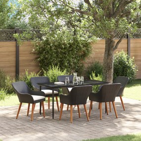 vidaXL Set de dining pentru grădină cu 7 piese din ratan poliester negru