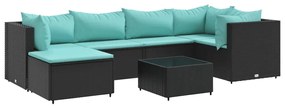 3308220 vidaXL Set mobilier de grădină cu perne, 7 piese, negru, poliratan