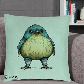 Perna Decorativa Pasare Albastra cu Sosete Albastre, 40x40 cm, Verde Menta, Husa Detasabila, Perna Inclusa, BEKZ®