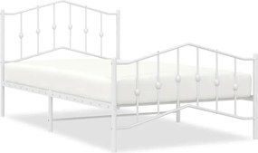 vidaXL Cadru de pat metalic cu tăblie de cap/picioare alb, 100x200 cm