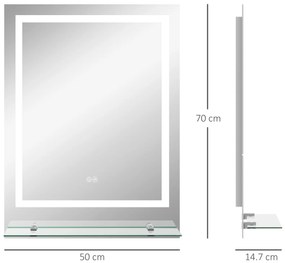 kleankin Oglindă LED dreptunghiulară pentru perete, baie 70 x 50 cm | Aosom Romania