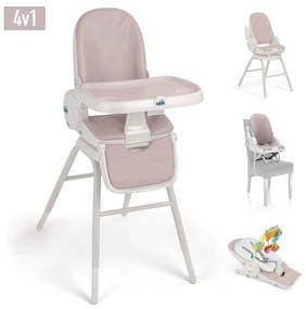 Scaun de Masa 4in1 pentru Bebelusi si Copii, CAM Original, Inaltime Ajustabila, Varsta 0-14 ani, Pliabil, Centura de Siguranta in 5 Puncte, Depozitare, Rose