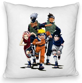 Perna Decorativa Fluffy cu Naruto team, 40x40 cm, Alba, Husa Detasabila, Burduf