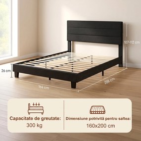 HOMCOM Cadru de Pat Dublu cu Lamele, 160x200cm, Negru | Aosom Romania