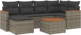 vidaXL Set canapele de grădină, 7 piese, cu perne, gri, poliratan