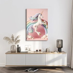 Tablou lume roz cu unicorn și curcubeu
