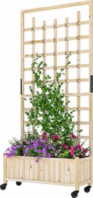 Outsunny Jardinieră cu spalier, ghiveci pe roți, pentru plante agățătoare, lemn masiv, 82,5x35x186cm, lemn natural | Aosom Romania