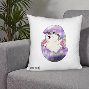 Perna Decorativa Iepuras din Ou de Pasti, 40x40 cm, Alb Pufos, Husa Detasabila, Perna Inclusa, BEKZ®