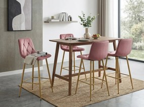 Scaun de bar NADO VELVET roz inchis, cu picioare in decor de stejar