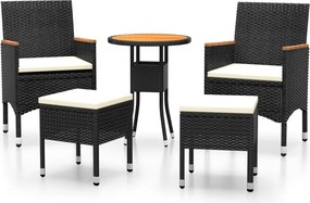 vidaXL Set mobilier de grădină, 5 piese, negru, poliratan