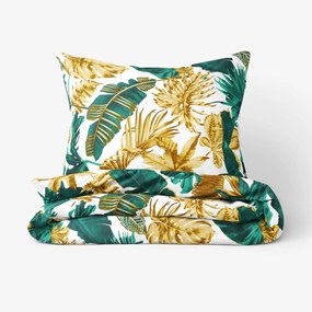 Goldea lenjerie de pat 100% bumbac - frunze de palmier pe alb 140 x 220 și 50 x 70 cm
