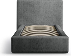 Pat gri închis tapițat cu spațiu de depozitare cu somieră 90x200 cm Amy – Micadoni