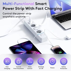 Immax NEO 07821L - Prelungitor NEO LITE Smart 4AC+1xUSB+2xUSB-C Wi-Fi