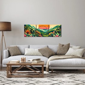 Tablou - Apus de soare multicolor (cu ceas) (90x30 cm)