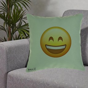 Perna Decorativa Emoji Zambet Mare, 40x40 cm, Verde, Husa Detasabila, Perna Inclusa, BEKZ®