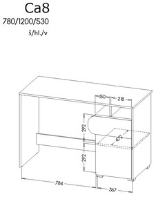 Masă de scris typ CA8 Caryl (deschis grafit + alb lucios + stejar nash). 1040648