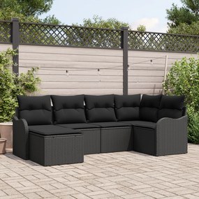 Set de canapea de grădină vidaXL 6 piese cu perne Ratan poliester negru
