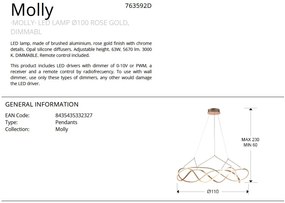 Lustra LED dimabila cu telecomanda design XL ultra-modern Molly auriu roze 110cm