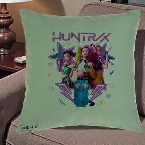 Perna Personalizata K-pop HUNTRX Trio 3D cu Pisica Fulgere, 40x40 cm, Verde, Husa Detasabila, Perna Inclusa, BEKZ®