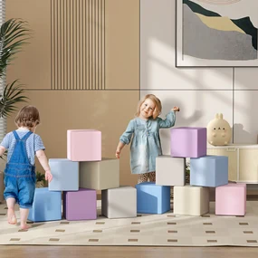 HOMCOM Set 12 Cuburi de Jucărie Moi pentru Copii 12-36 Luni, 20x20x20 cm, Multicolor Deschis | Aosom Romania