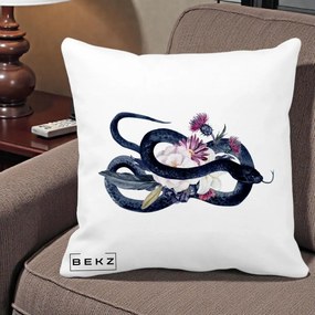 Perna Decorativa Sarpe Negru cu Flori Gothic, 40x40 cm, Alba Mata, Husa Detasabila, Perna Inclusa, BEKZ®