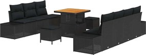 vidaXL Set de canapele pentru grădină cu pernă 10 pcs Negru poliratan