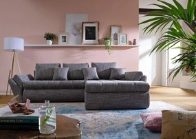 Colțar extensibil dumonde cu ladă de depozitare si sezut confortabil din spuma high-density, Loana Magma Grey II 270x185 cm