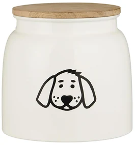 IB Laursen Cutie metalica alba pentru hrana caini cu capac de lemn DOG FOOD