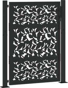 vidaXL Poartă de grădină neagră 100x125 cm, model frunze de oțel