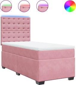 vidaXL Pat box spring cu saltea, roz, 80x200 cm, catifea