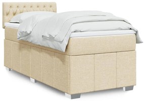 vidaXL Pat box spring cu saltea, crem, 90x190 cm, textil