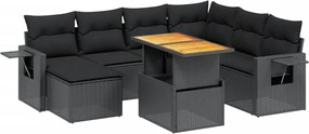 vidaXL Set mobilier de grădină cu perne, 8 piese, negru, poliratan