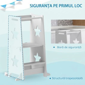 AIYAPLAY Turn de Învățare Convertibil în Set Masă și Scaune cu Bară de Siguranță, 60x44,5x86 cm, Alb | Aosom Romania